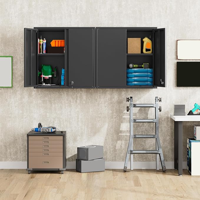Garage Wall Cabinet with 2 Doors, Metal Wall Cabinet with Lock | 26''H Wall Mounted Cabinet, Lockable Floating Tool Cabinet, Steel Storage Cabinet for Kitchen,Office,Garage,Laundry,Warehouse