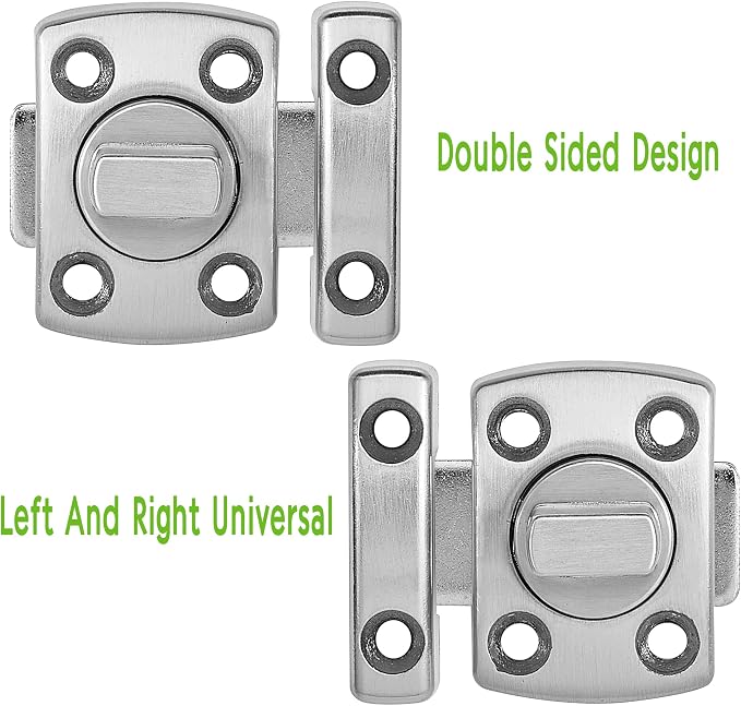 2 Set Brushed Silvery Rotate Bolt Gate Latches,Enhanced Security for Doors | Zinc Alloy Cabinet Lock,Pet Door Lock, for Drawer,Storage Box,Locker,Closet,Pet Cage,Wine Cabinet,Protect Privacy