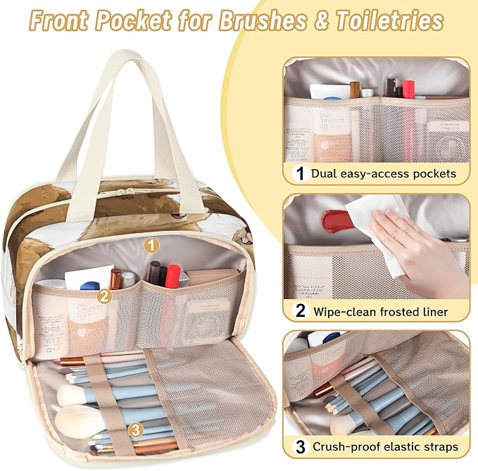 Groundhogs Travel Toiletry Bag for Women | Cute Animal Marmot Lightweight Waterproof Makeup Cosmetic Bag Large Tote Organizer for Traveling, Toiletries, Accessories