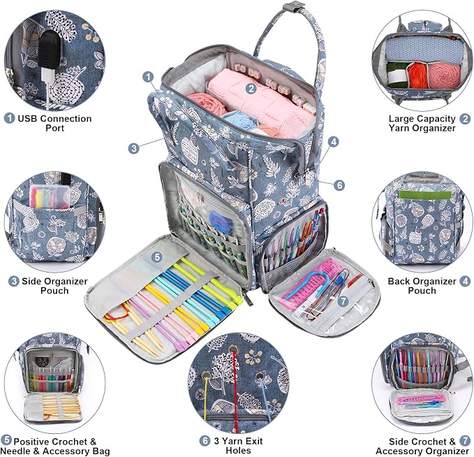 crochet bag,knitting bagBackpack and Tote Bag Storage Bag ，Large capacityYarn Storage Organizer Travel Crochet Bag Women Carrying Crochet Accessories Knitting Needles Crochet