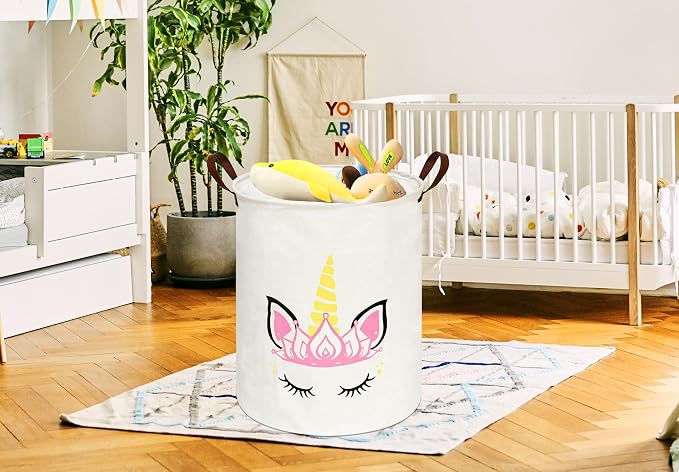 MAIZMZ Baby Waterproof Storage Basket Kids Hamper Nursery Bins Organizer Gift Toy Box Laundry Basket for Women Large Canvas Collapsible Chest for Home/Dorm/Office/Room Decor