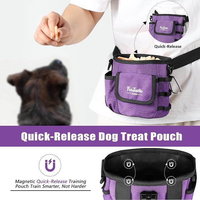 Dog Treat Pouch with Magnetic Closure for Pet Training | 3-Way Wear Treat Bag, 900D Waterproof Fabric, 4 Storage Spaces for Walking, Hiking, Agility, Training & Daily Rewards
