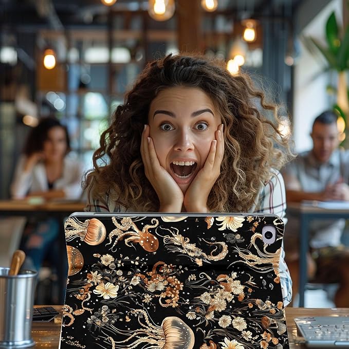 for Microsoft Surface Pro X/Pro X Plus-13 2019/2020/2021/2024 Tablet Case,Auto Wake/Sleep,Adjustable Stand Protective Cover - Golden Jellyfish Floral