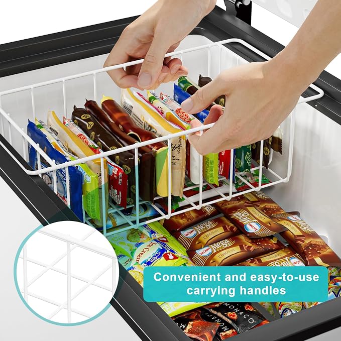17.5 Inch Chest Freezer Organizer Storage Baskets Bins Metal Wire, Settle freezer chaos and reduce food waste effectively, Durable, Fully Use Space, Improve Air Circulate, 2 Pack