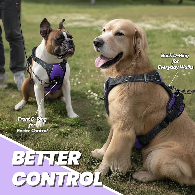VIVAGLORY No Pull Dog Harness Vest Harness, XL, Purple - Plain | with Handle Front and Back Clip for Training & Pulling, No Pull & Escape Proof Padded Adjustable for Pet Puppy