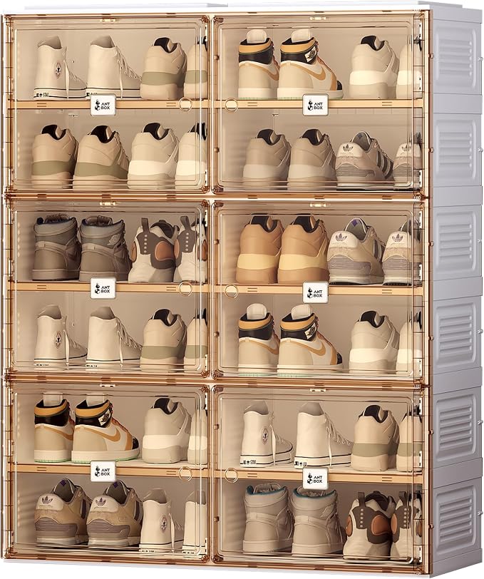 ANTBOX Portable Shoe Rack Organizer for Closet Entryway, Stackable Sneaker Storage Shoe Cabinet with Magnetic Clear Door, Large Plastic Storage containers Bins with Lids 6 Tiers 24 Pairs