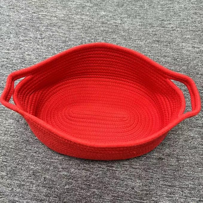 ABenkle Small Basket with Handles, Boho Decorative Rope Woven Dog Cat Toy Storage Bin Shelf Storage Organizer, Easter Christmas Gift Basket, 12"x8"x5"