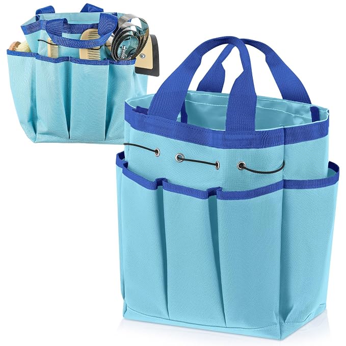 Abbylike Grooming Tote,Vintage,15 x 12 x 5.5 Inch,Blue | Tote Bag for Horses and Dogs, Organize Tack Tools Equestrian Grooming Kit, Care Portable with Multiple Pockets for Supplies