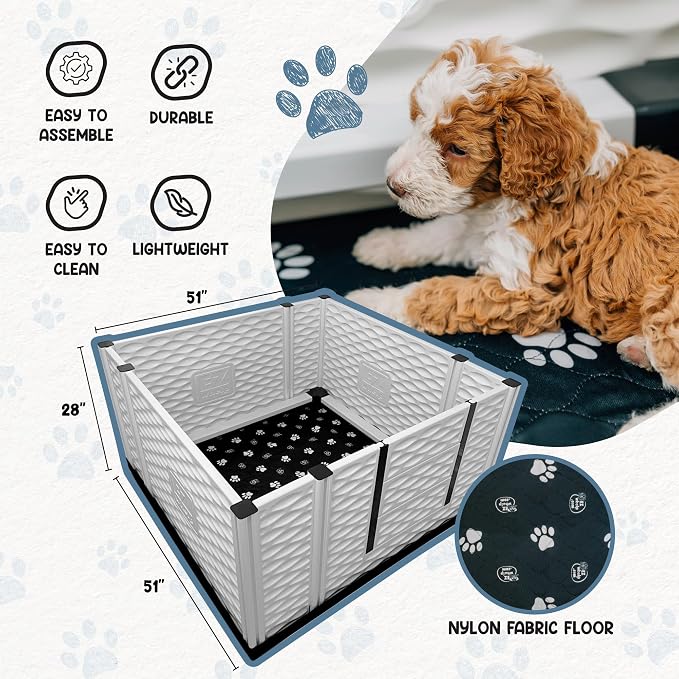 EZclassic Dog Whelping Box - Washable Pee Pad, Large 48"x48"x28" | Tall 48x48x28 breeder whelping box with high walls, durable customizable panels, quick setup, and easy cleaning