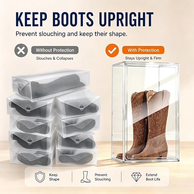 Boot Organizer for Extra Tall Boots, 23.6'' Stackable Acrylic Display Case | Clear magnetic door.Keep tall boots upright.Ideal for knee-high and riding boots,fashion boots,tall collectible,1 Pack