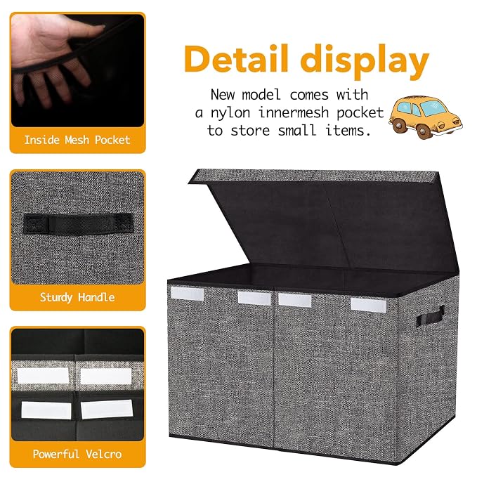Pantryily Large Foldable Toy Storage Box with Lid,Plush Toy Organizer Chest