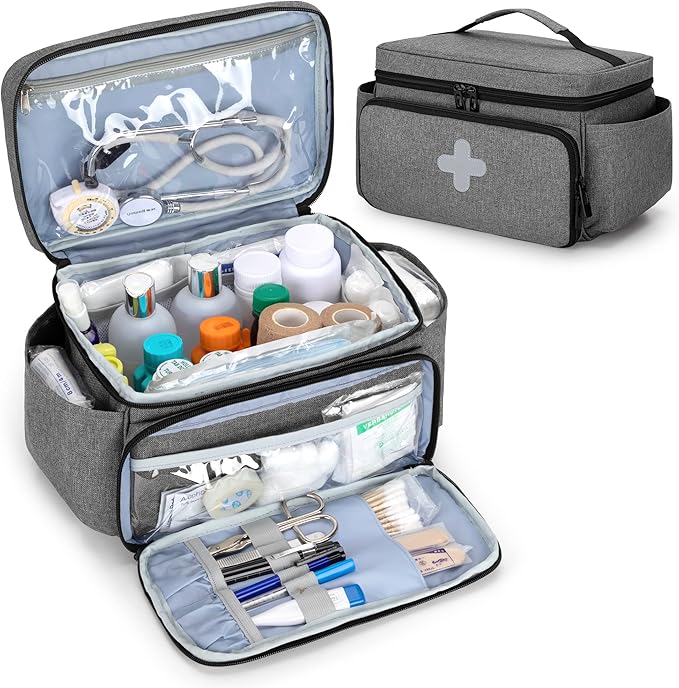 Small Medicine Storage Bag, Empty Family First Aid Kits Case, Gray | Emergency Medical Supplies for Home Care, Pill Bottle Organizer, Multifunctional Bag for Medical Use, Dormitory, Travel