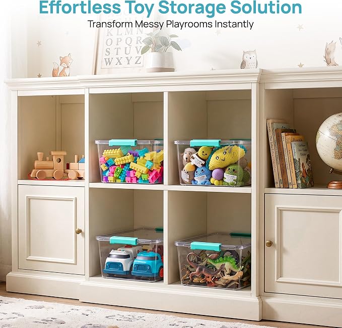 Vtopmart 4 Pack 12 Qt Clear Craft Storage Bins with Lids and Latches | Stackable PET Plastic Storage Box for Art & Craft Supplies, Paper, Toys, BPA-Free Containers for Organizing