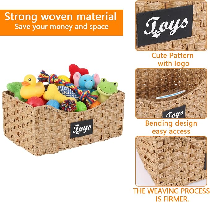 Dog Toy Basket Metal Wire Woven Dog Toy Storage Organizer, Foldable Storage Bin with Label, Decorative Pet Basket for Living Room,Bedroom,Playroom and Home Organization, Pet Owners and Families