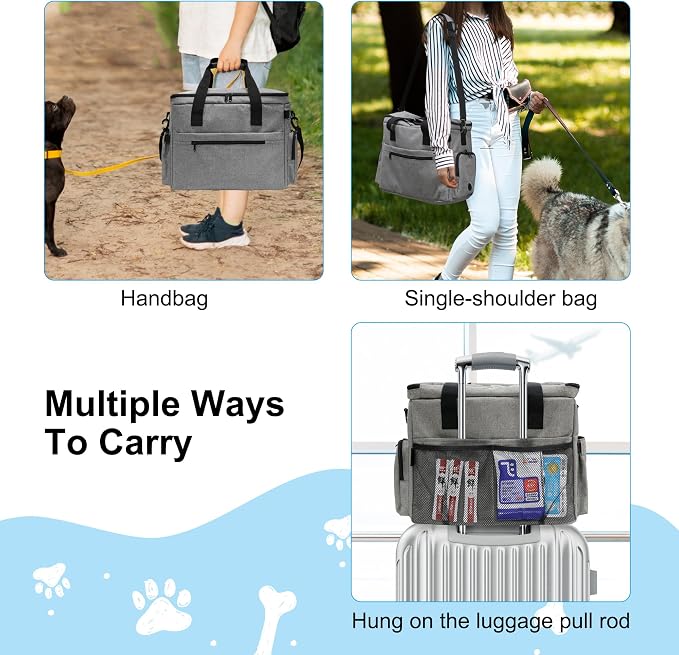 MYDAYS Dog Travel Bag, Pet Luggage Suitcase, Weekend Tote Carrier with Collapsible Bowl (Gray)