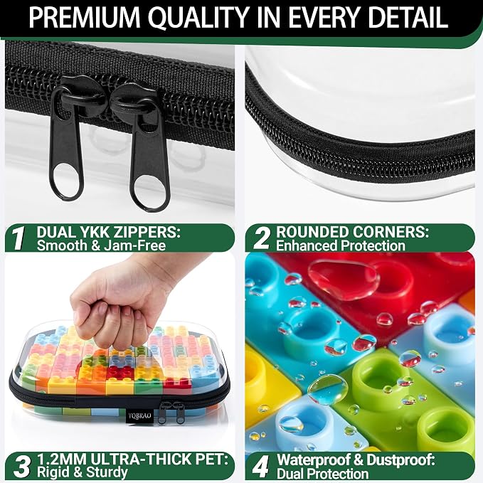 YQBRAO Clear Hard Shell Zipper Cases, 4 Small Cable Organizers, Black | Rigid 1.2 mm PET and YKK dual zippers for cosmetics, charging cords, pens and travel accessories