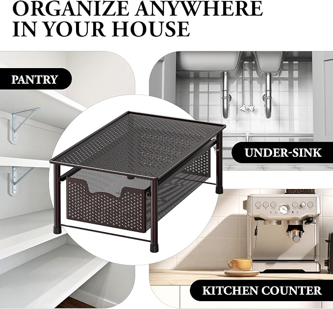 Simple Houseware Stackable Cabinet Basket Drawer Organizer, Bronze