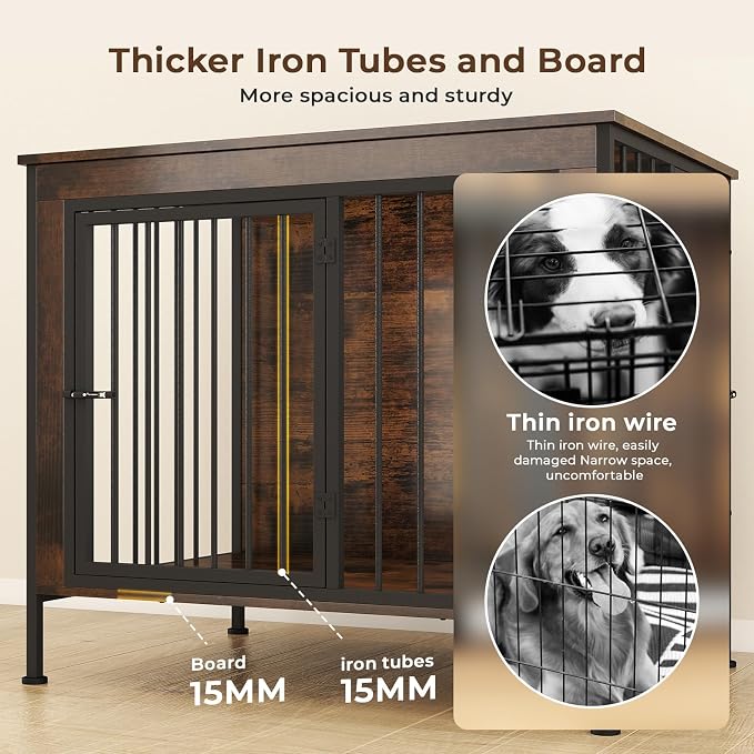 32" Dog Crate Furniture, Decorative Dog Kennels for Medium Dogs, Dark Brown | Thick wood, heavy-duty steel, 2-door escape-proof locks, waterproof scratch-resistant, extra-large, stylish, easy assembly