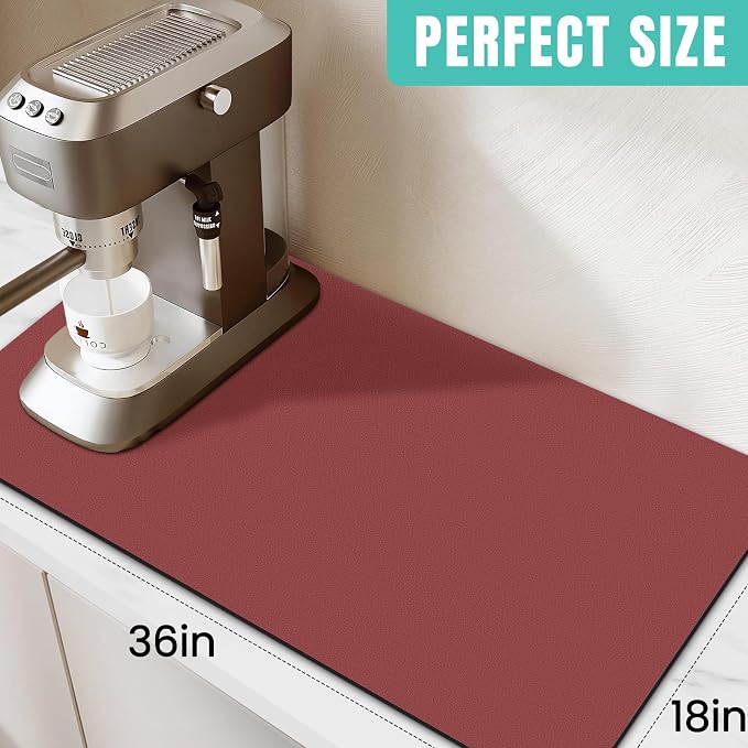 Coffee Mat Super Absorbent Dish Drying Mat Coffee Bar Mat 18"x 36", Red