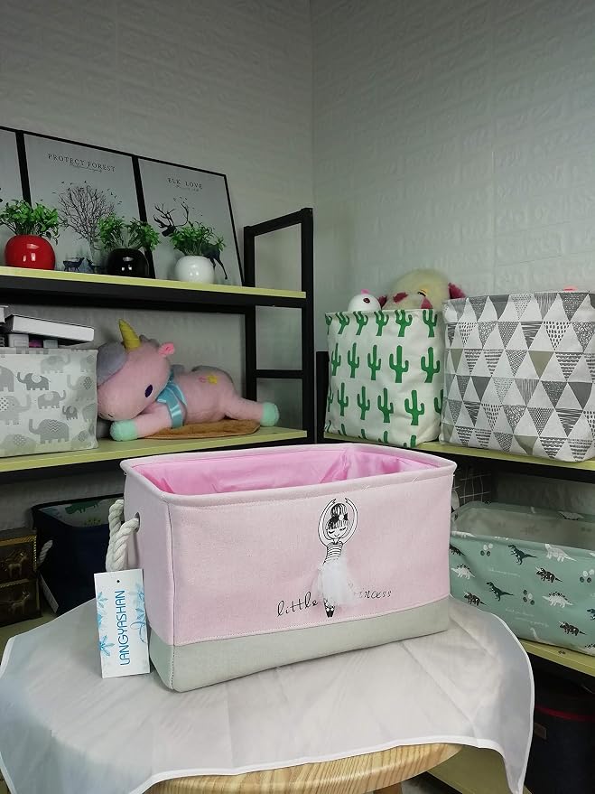 Rectangular Thick Pink Storage Bin Household for Closet Kitchen Office Girl | Foldable Space Saving Canvas Fabric Laundry Hamper with Handles Organizer for Boys and Girls Bedroom Shelf Gifts Baskets
