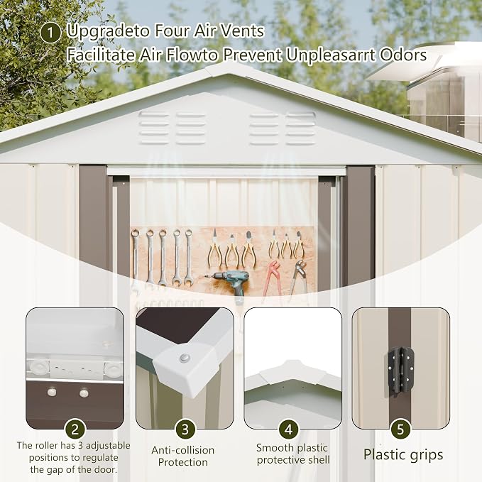 Outdoor Sheds 5FT x 3FT Outdoor Storage, Metal Anti-Corrosion Utility Tool House with Lockable Door & Shutter Vents，Outdoor Waterproof Garden Tool Metal Storage Sheds （White