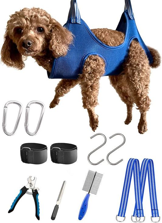 Kkiimatt Dog Grooming Hammock Harness for Extra Small Dog, XS Grooming Hammock for Pet, Dog Nail Hammock with Nail Clippers/Trimmer, Grooming Sling Holder Hanger for Nail Trimming/Clipping