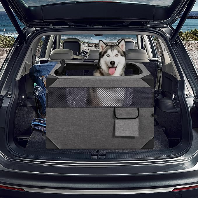 Zikopomi 30 Inch Portable Soft Foldable Dog Crate Dark Grey | 3 Zipper Door, Collapsible Soft Pet Kennel, Foldable Dog Cage, for Small and Medium Dogs, Indoor Outdoor Travel