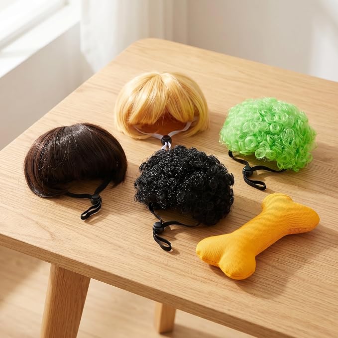 Generic Puppy Wig and Built-in Elastic Band with Adjustable Straps 4pcs and Pet Costume Wig Easy to Use for Halloween Accessories for Dogs and Cats Holiday Dress up Party