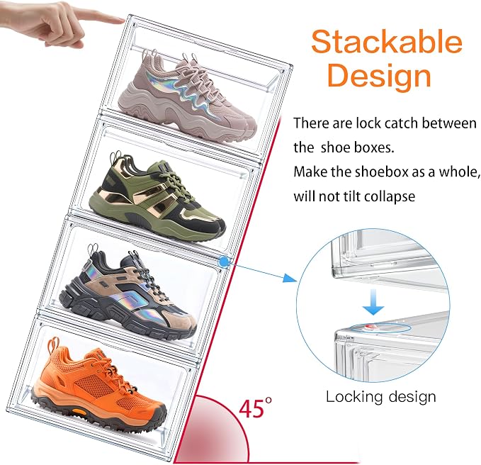 1 Pack Acrylic Shoe Boxes for Flat, Loafer & Small Space, Fits Size 12.5 | Magnetic Side Door, Space-saving Clear Shoe Storage Boxes, Acrylic Display Case, Shoe Containers for Entryway & Sneaker