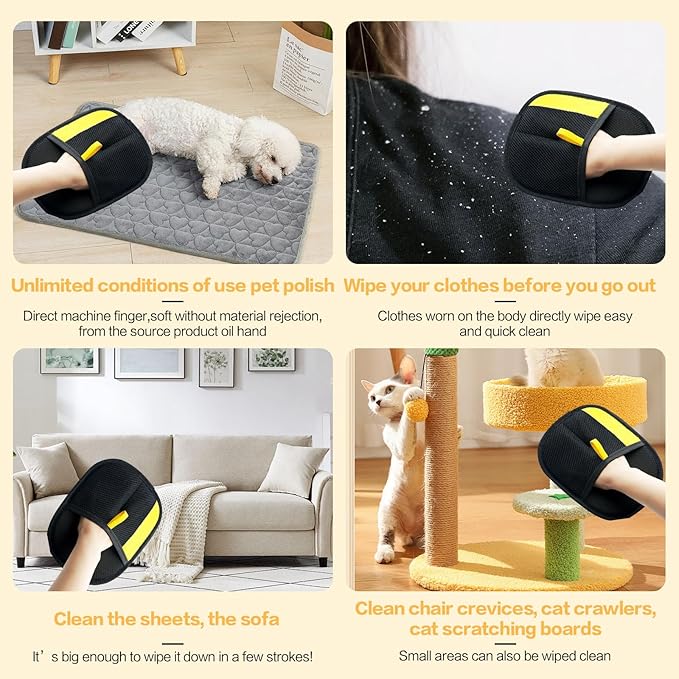 Rhino Ben Pet Hair Remover, Reusable Electrostatic Pet Hair Remover,Double Sided Pets Grooming Gloves,for Cat,Dog,Clothing,Couch,Furniture,Carpet,Car Seat