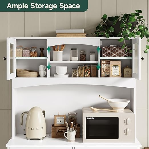 2 X 13 Gallons Double Tilt Out Trash Can Cabinet with Deodorizing Function and Power Outlet, 71" Tall Kitchen Pantry Storage Cabinet with 2 Drawers & Hutch, Freestanding Recycling for Kitchen, White