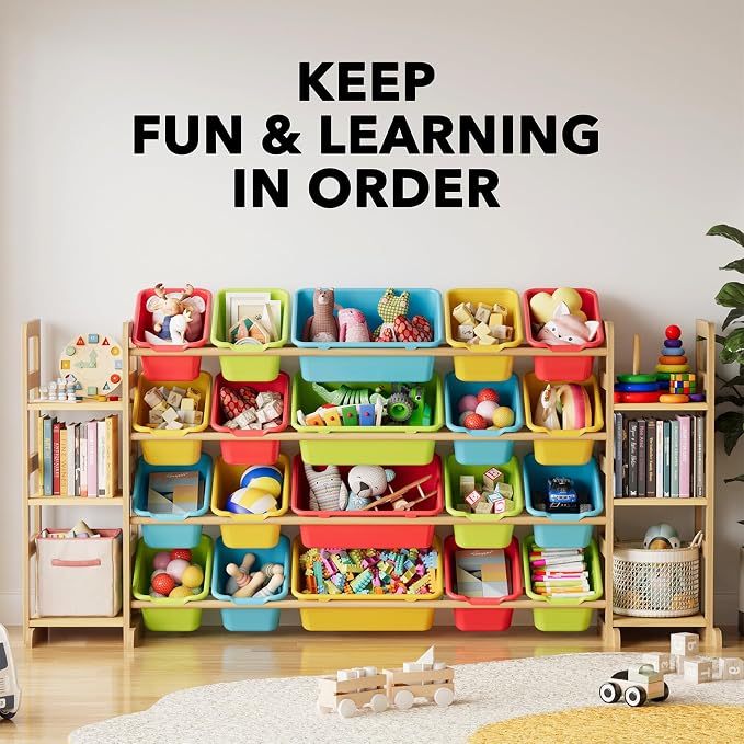 SpaceAid Toy Storage Organizer with 6 Shelves and 20 Bins, Toy Organizers Storage Bookshelf, Kids Bin Shelf Toys Box Bookcase for Bedroom Playroom Organization Room Decor, Multi-Colored