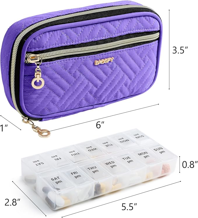 BAGSFY Pill Organizer Case 2 Times a Day- Weekly Medicine Organizer Travel Pill Box with Removable 7 Day Medicine Case Container for Fish Oil, Vitamin, Supplement