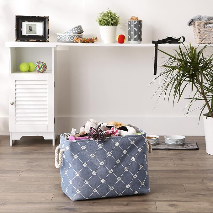 Bone Dry Pet Storage Paw and Bone, Trellis Collection, Medium Rectangle, 16x10x12, Stonewash Blue