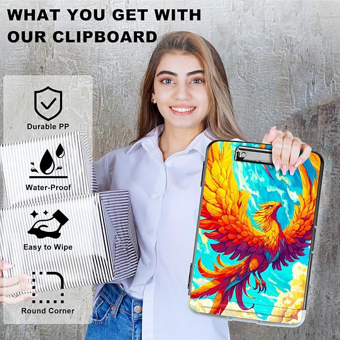 Flamingo Sky A4 Clipboard with Storage Pen Holder, Clipboards Organizer Nursing Clipboard Foldable File Folder Plastic Clipboard Folio Clip Board for Office Students Classroom Doctor