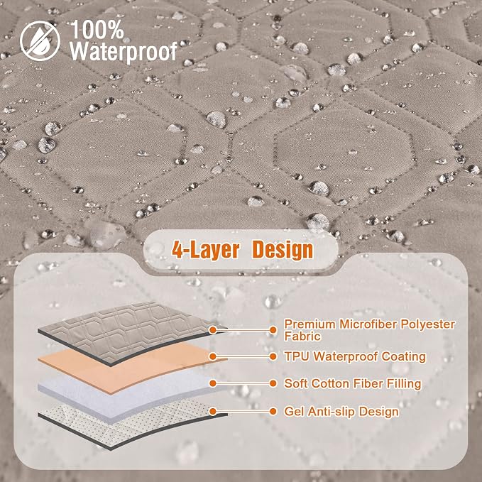 VANSOFY Waterproof Loveseat Couch Cover for Pets, Khaki, 54" | Non-Slip, Washable, Utility Pockets, Pet Friendly, Furniture Protector Slipcover for 2 Cushion Plus Couch