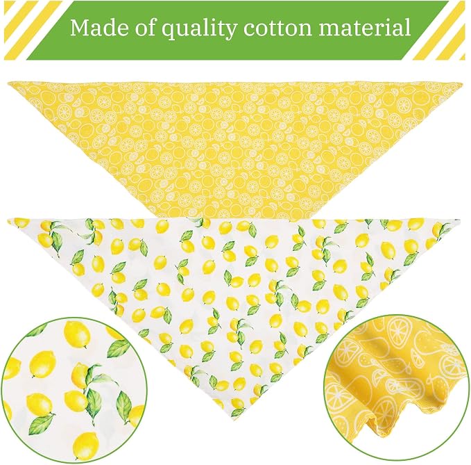 Whaline Yellow Lemon Dog Bandana Spring Summer Reversible Triangle Dog Scarf Adjustable Fruit Washable Pet Bibs Pet Neckerchief for Medium Large Cat Dogs Costume Accessories, 2 Pack
