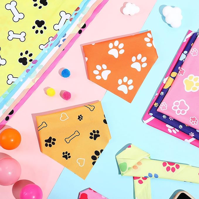 Abbylike 50 Pcs Paw Print Dog Bandanas Bulk, National Dog Day Paw & Bone
