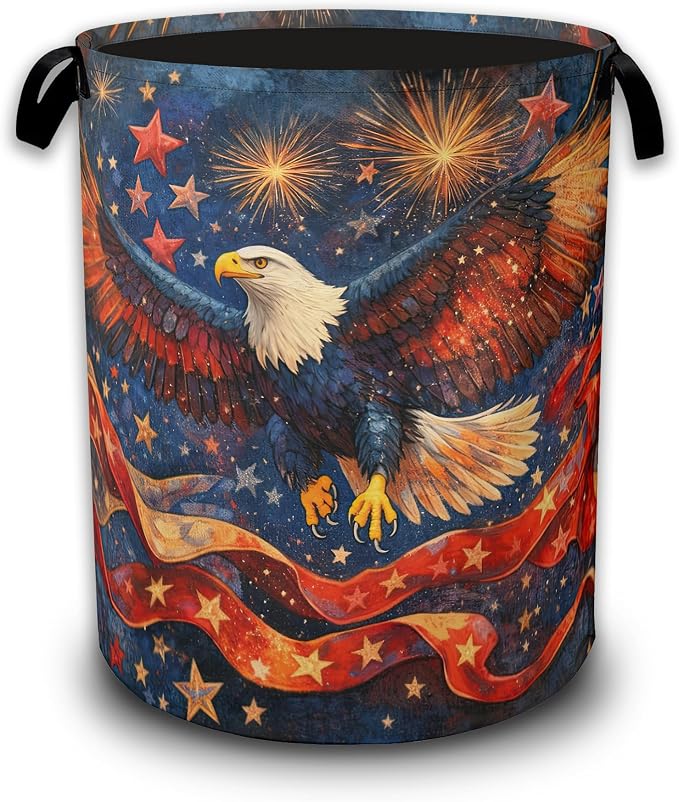 Eagle Fireworks Laundry Baskets,American Laundry Hamper,Storage Basket with Handles for Bathroom Bedroom College Dormitory Living Room Nursery Organizer 16"x20.8"