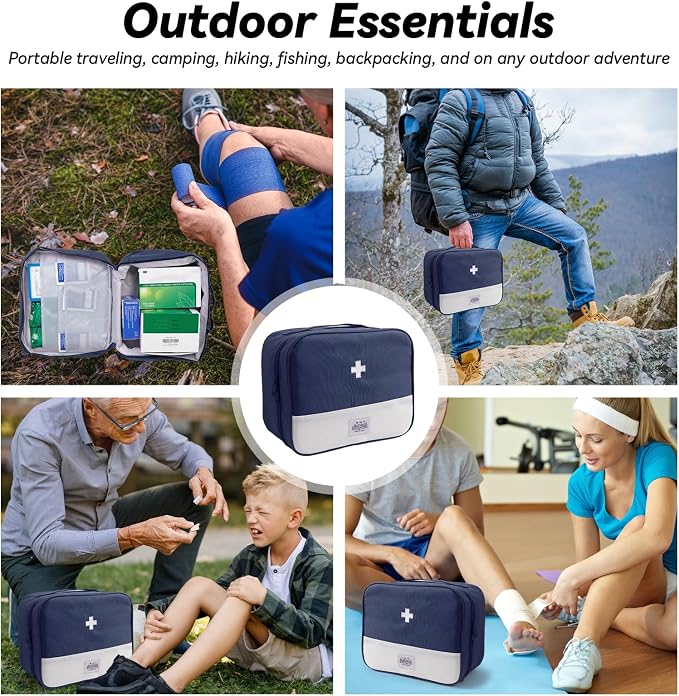 Faylapa First Aid Kit Empty Bag, 9.8x8.3x4.7 Inches Travel Empty First Aid Kit Pouch for Emergency at Home, Office, Car, Outdoors, Boat, Camping, Hiking(Bag Only, Navy Blue)