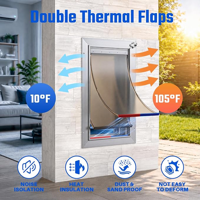Cat Door for Wall, Small Pet Door, Heavy Duty Doggy Door, All Aluminum Frame, 2 Magnetic Flaps, Energy Efficient, Telescoping Tunnel, Sliding Lock Panel, Easy to Install (Pets Up to 22 LB) | 2 Magnetic Flaps, Energy Efficient, Wide Telescoping Tunnel, ...