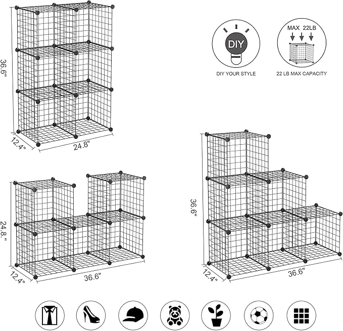 C&AHOME Wire Cube Storage, 6 - Cube Organizer Metal C Grids, Storage, Black | Modular Shelves Units, Storage Bins Shelving, Closet Organizer, Ideal for Home, Office, Living Room