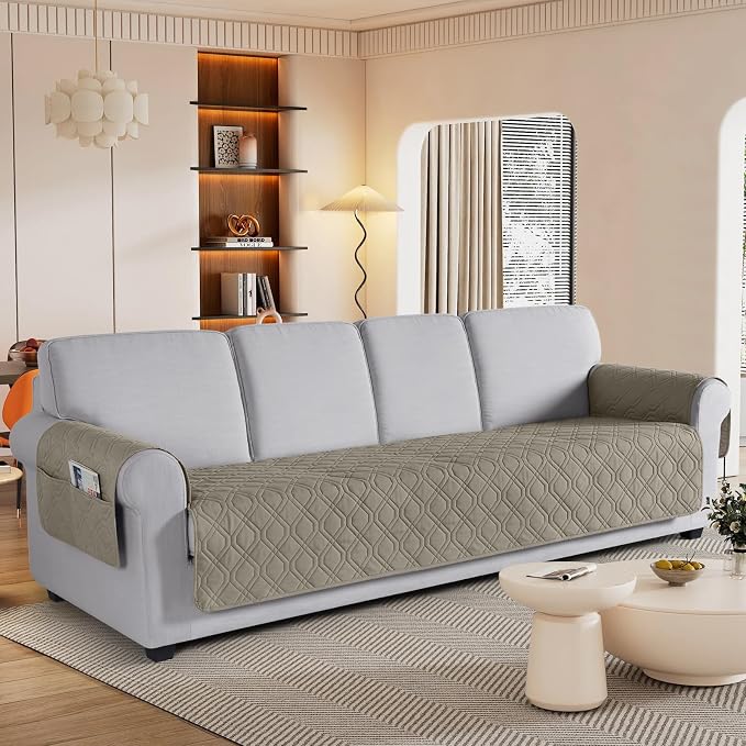 VANSOFY Waterproof Oversized Couch Cover for Pets, Khaki, 78.7" | Non-Slip, Washable, Utility Pockets, Pet Friendly, Furniture Protector Slipcover for 4 Cushion Couch