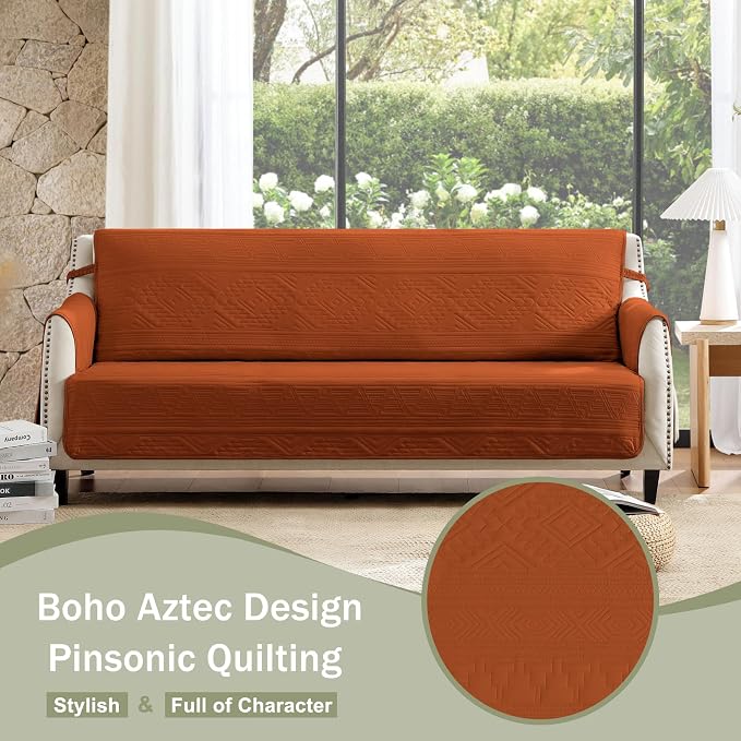 Boho Quilted Grand Sofa Covers Washable, Couch Cover for Grand Sofa, Soft Cozy Couch Protector for 4 Cushion Couch, Oversized Grand Sofa Slipcovers (Grand Sofa 88", Burnt Orange)