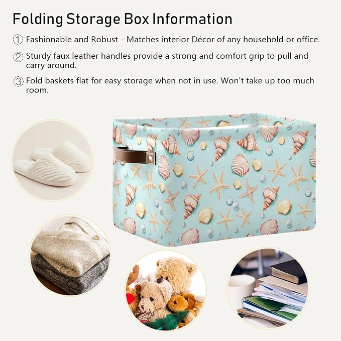 Wamika Citrus Lily Flowers Storage Basket with Waterproof Liner and PU Handles Orange Turquoise Storage Bins Boxes 14.2" Collapsible Decorative Organizer Baskets for Bedroom Closet Office 1 Pack