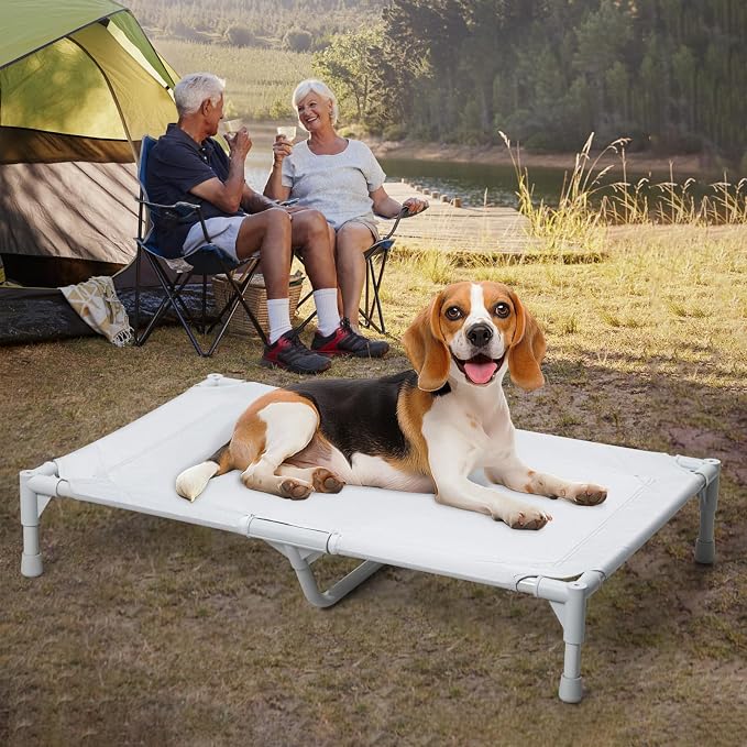 Love&go Elevated Dog Bed with Metal Frame, Cooling Raised Pet Cot for Dog and Cat (M - Grey, Medium-29.9x19.5x5.5 inch)