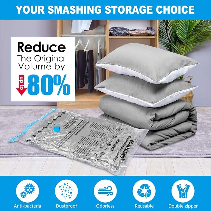 BoxLegend Vacuum Bag 6 Pieces, 3L*80x60cm +3S*60x40cm,Vacuum Storage Bag Travel Vacuum Reusable Garment Bag for Clothing Duvets Bed Wash Pillow Wool Blankets
