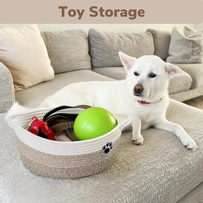 Dog Toy Basket Small Gift Basket for Baby, 12"x 8" x 5" inches Woven Storage Baskets for Dog Cat, Nursery Storage Baskets for Diapers, Towels, Mixed-Brown (Pack of 2)