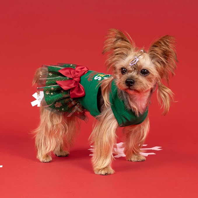 Fitwarm Just a Girl Who Loves Christmas Dog Tulle Dress, Funny Christmas Clothes for Small Dogs Girl, Holiday Pet Outfit, Red, White, Green, Yellow, XS