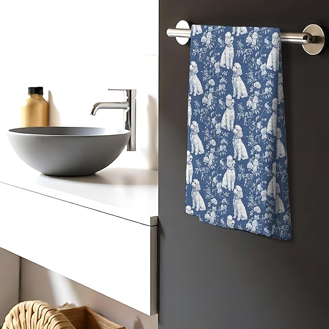 Blue Chinoiserie Poodle Decor Kitchen Towels, Blue and White Botanical Grandmillennial Dog Decorative Dish Tea Towels,Poodle Gifts for Kitchen Bathroom Decor, 16x24 Inch